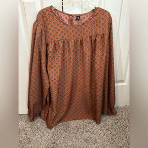 Shein orange and light blue/turquoise blouse
